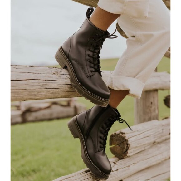 ROOLEE Elvis Platform Boots SZ 8 Black Leather Combat Boots Grunge Lace Up - Picture 2 of 12